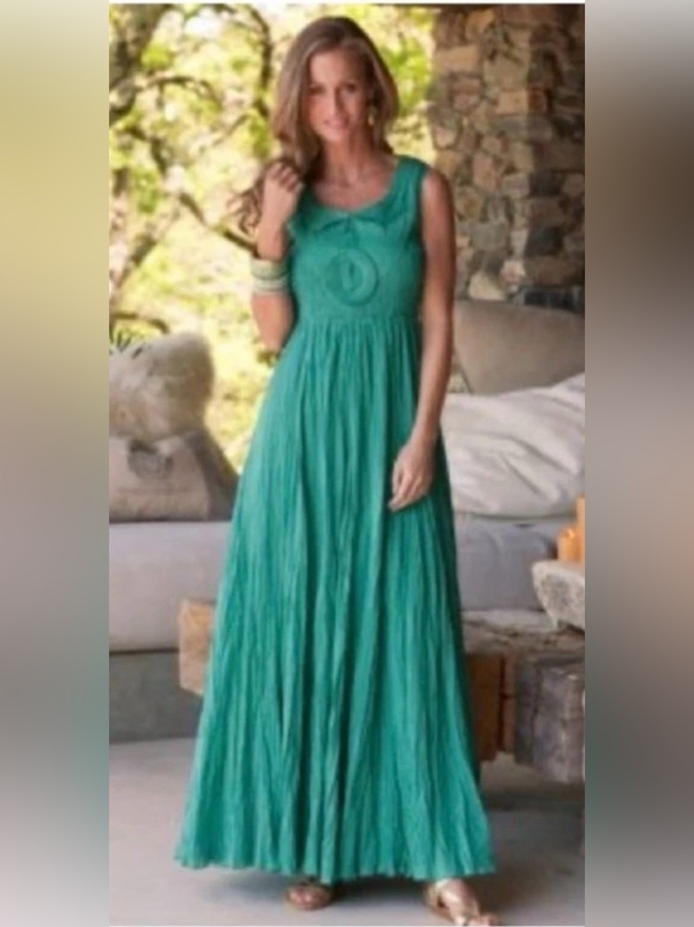 Soft Surroundings Teal Sleeveless Maxi Dress Size M